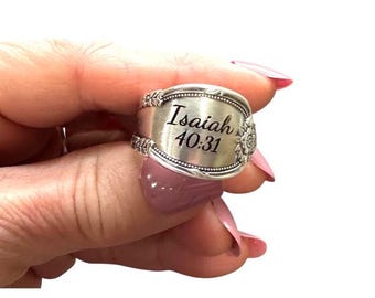 Custom Bible Verse Spoon Ring in the Remembrance Pattern Custom Spoon Jewelry Ring