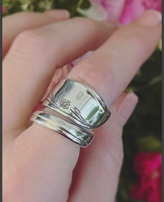 Spiral Springtime Spoon Ring, Upcycled Jewelry, Wrap Around Spoon Ring, Silverware Ring, Spring Jewelry, Flower Ring, Eco Friendly Fashion