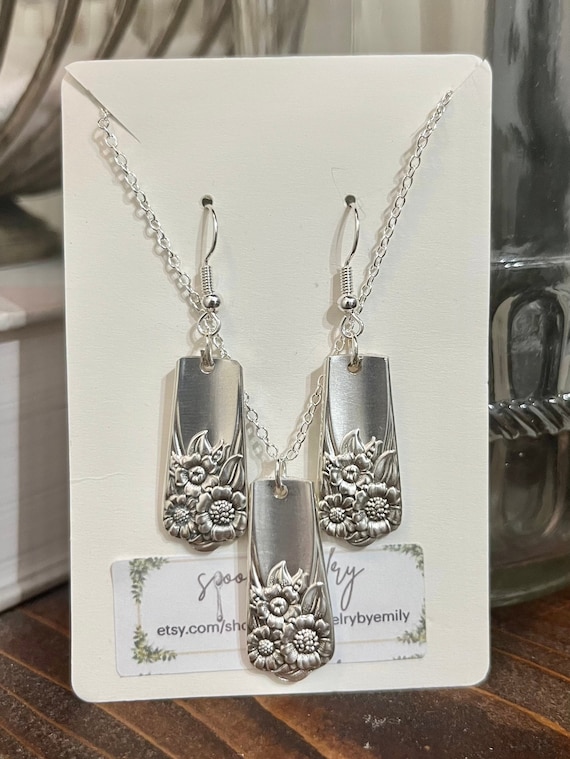 Spoon Necklace and Earring Set APRIL Sunflower Jewelry Sunflower Earrings Gift for Her Silverware Jewelry Spoon Earrings Etsy