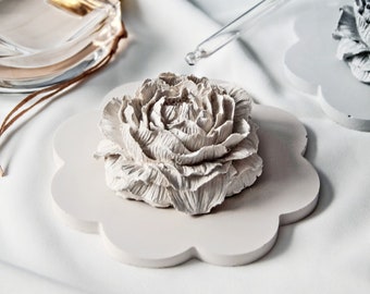 Passive Peony Aroma Diffuser: Concrete Essential Oil Scented Stone with Coaster