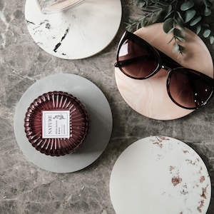 Medium Round Concrete Coffe Cup Coaster, Glass Candle Trinket Tray, Jewelry Dish, Fall Home Table Decor Idea, Christmas Birthday Gift Idea