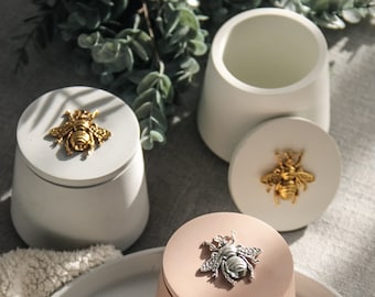 Large Jar Candle Vessel With Gold Bumble Bee Lid Empty Container For Candle Concrete Cement Container For Candle Making Home Decor Gift Idea