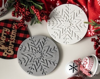 Christmas Snowflake Concrete Ornament Coaster, Candle Tray, Perfume Coffe Jewelry Dish, Christmas Table Home Decor Idea, Birthday Gift Idea