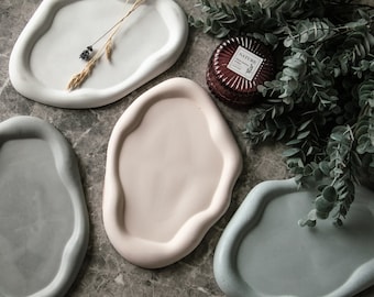 Handmade Concrete Cloud Tray, Decorative Trinket Dish Vanity Display Plate