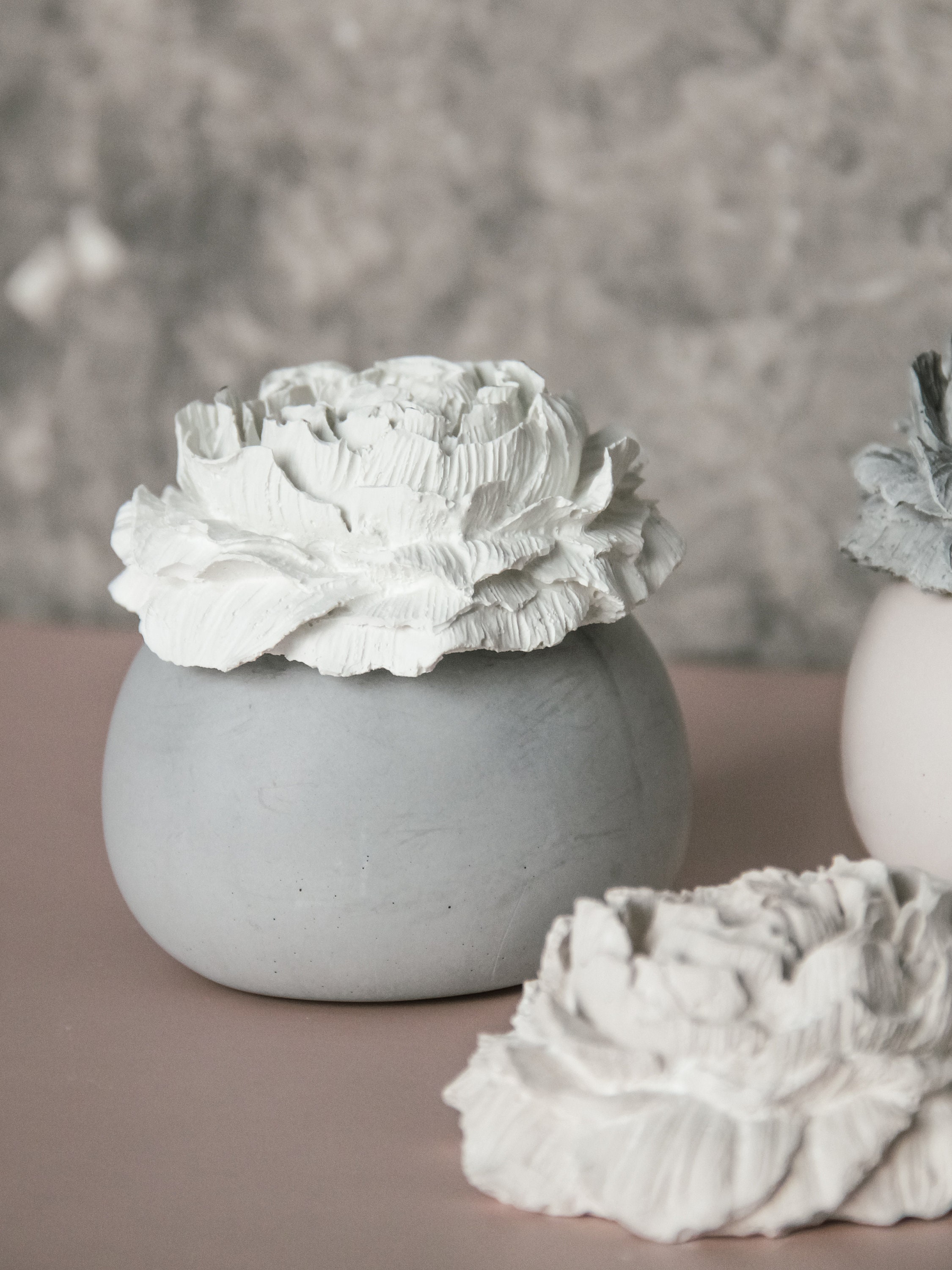 Romantic Jewelry Box Jar With Peony Lid, Flower Ring Trinket Storage Stone Candle Container, Ring Jesmonite Holder, Aesthetic Gift For Mom