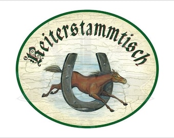 Kuk nostalgia cartel de madera "mesa de los habituales del jinete" herradura