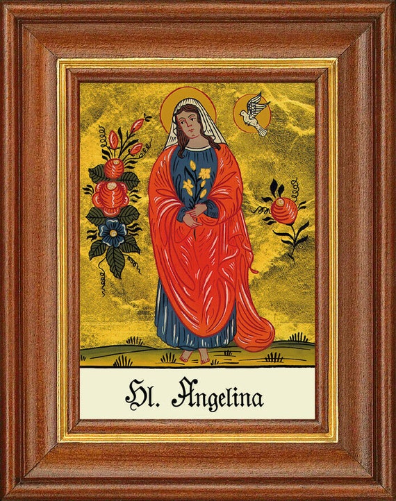 Hinterglasbild Hl. Anita – Handbemalt Mit Blattgold, Braun Gebeizter Holzrahmen, 12,5x16 Cm