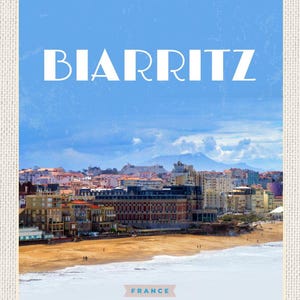 Panneau Biarritz France France ville plage 12x18 20x30 30x40 tôle/bois