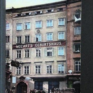 Salzburg mozart geburtshaus pferdefuhrwerk farbig jw391