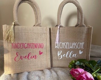 Personalisierte Jutetasche mit Namen für Kitakinder | Jutebeutel | Geschenk Kinder I Tasche für Kinder I Kitatasche I Wechseltasche