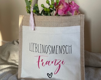 Personalisierte Jutetasche - Lieblingsmensch | Jutebeutel | Geschenk für Beste Freundin / Mama / Schwester / Oma / Schwägerin / Patentante