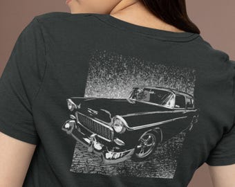 Camiseta clásica de coche con un Chevy Nomad del 55. Camiseta clásica unisex con imagen en la espalda.