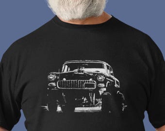 Maglietta classica con auto raffigurante una Chevy Gasser del 1955 - T-shirt unisex a maniche corte, auto da corsa degli anni '50 e '60
