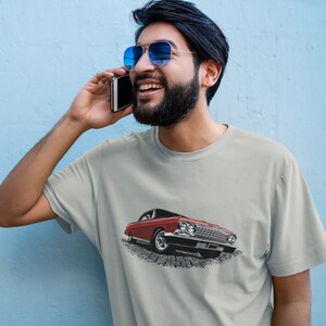 Classic car shirt featuring Red 1962 Chevy Impala - Unisex Jersey Tee - 62 Chevrolet Impala SS