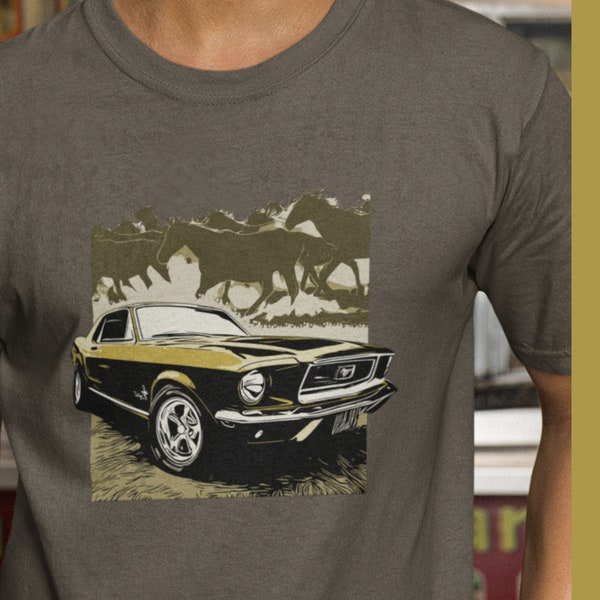 68 Mustang Unisex Jersey Tee, 1968 Ford Mustang with Horses