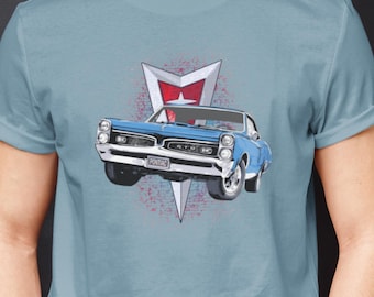 Classic car shirt featuring blue 67 Pontiac GTO - Unisex T-shirt - 1967 muscle car