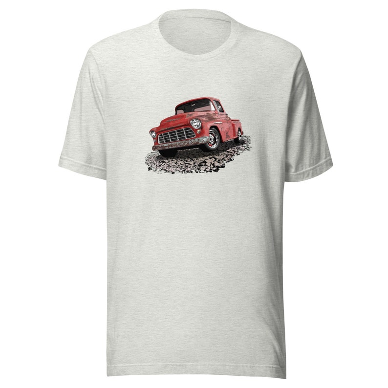 Classic truck shirt featuring rusty red 55 Chevy truck - Unisex T-shirt with rusted classic pickup