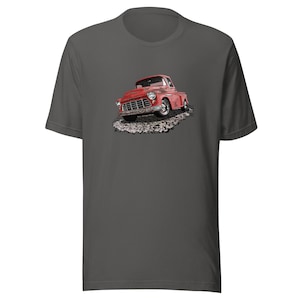 Classic truck shirt featuring rusty red 55 Chevy truck - Unisex T-shirt with rusted classic pickup