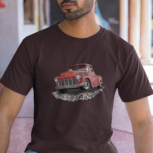 Classic truck shirt featuring rusty red 55 Chevy truck - Unisex T-shirt with rusted classic pickup