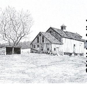 Country Rustic Barn Pen and Ink Drawing Wall Art, 8.5 X 12 Unframed ...