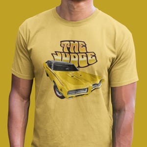 Classic car shirt featuring yellow 69 Pontiac GTO Judge - Unisex T-shirt - 1969 muscle car