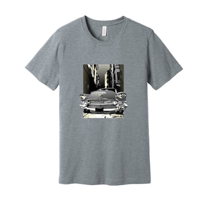 56 Cadillac Unisex Jersey Tee, 1956 Caddy on city street