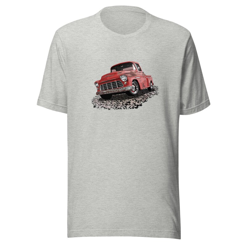 Classic truck shirt featuring rusty red 55 Chevy truck - Unisex T-shirt with rusted classic pickup