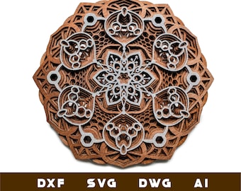 M04 - Mandala Multi Layers 3D digital file | Mandala dxf file for Cricut, Laser cut, Plasma cut, CNC project for wood | dxf svg ai