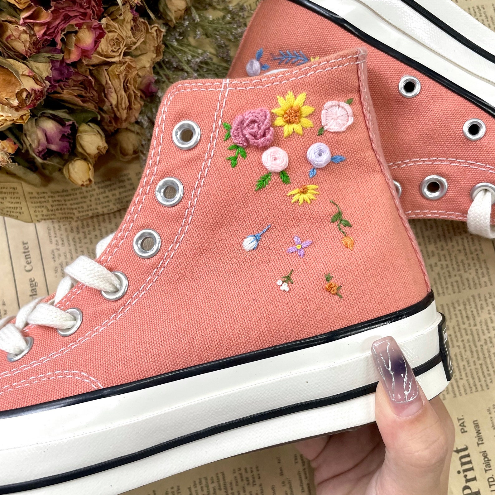 Converse Custom Floral Embroidery Converse Custom Embroidery Etsy