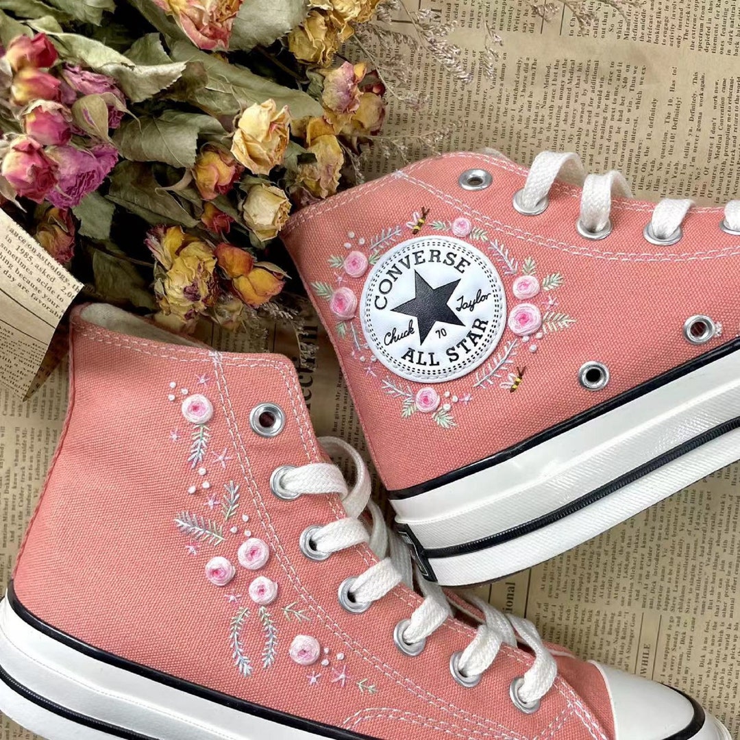 Converse Custom Floral Embroidery Converse Custom Embroidery Etsy