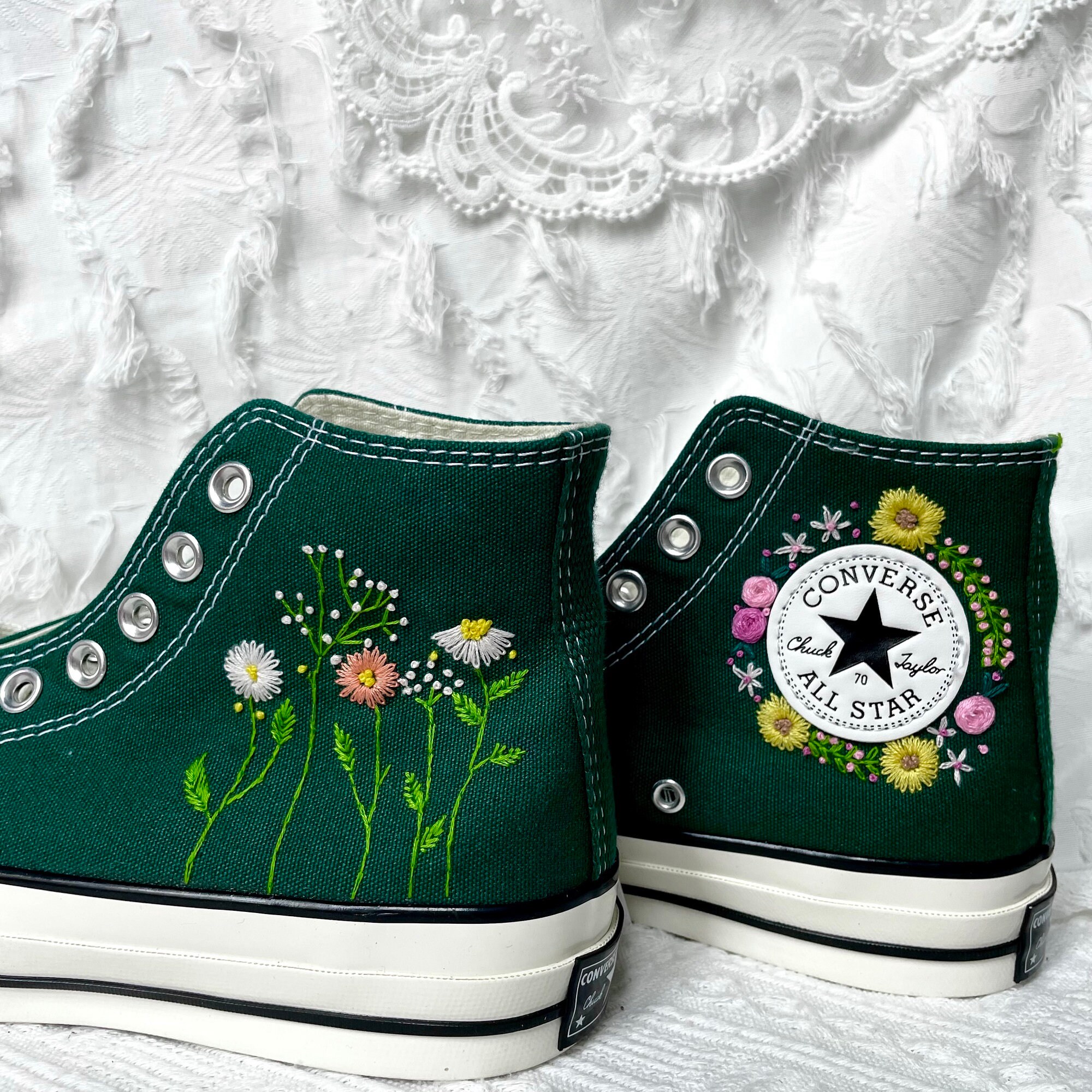 converse with flowers embroidered
