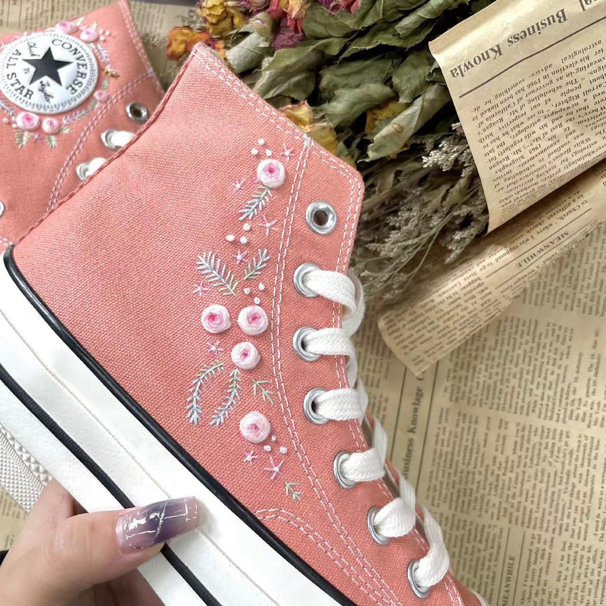 Converse Custom Floral Embroidery Converse Custom Embroidery Etsy