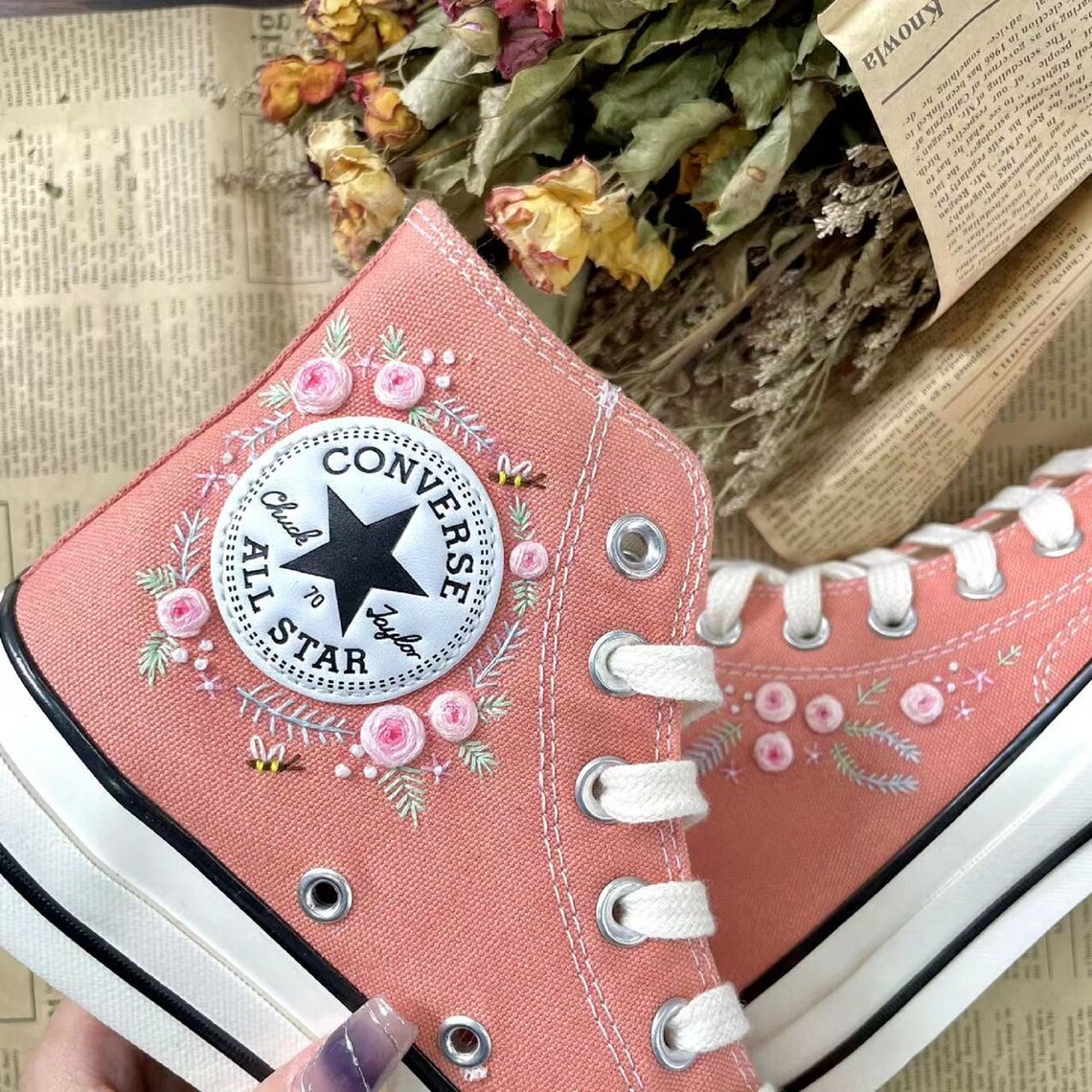 Converse Custom Floral Embroidery Converse Custom Embroidery Etsy