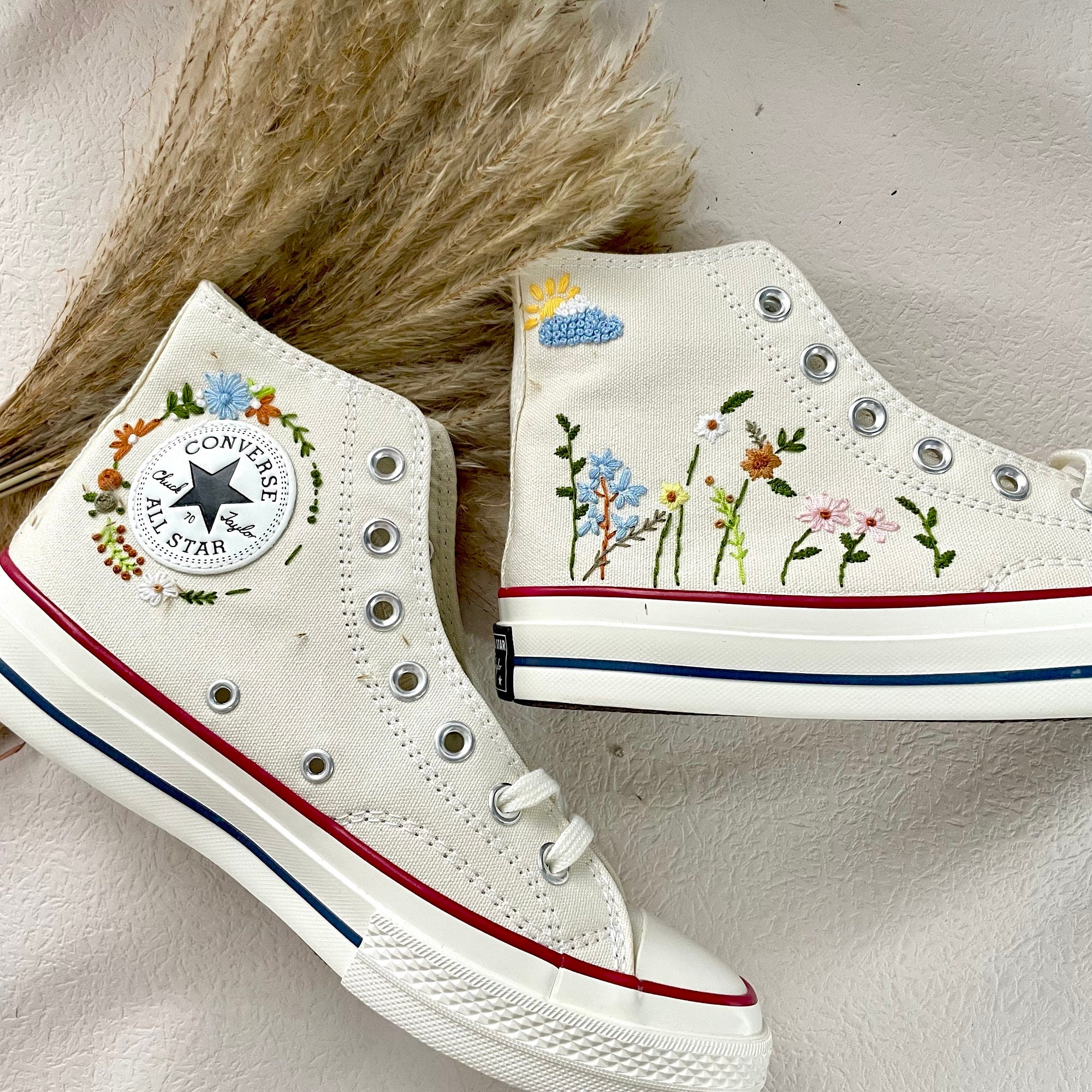 Converse Custom Floral Embroidery Converse Custom Embroidery - Etsy