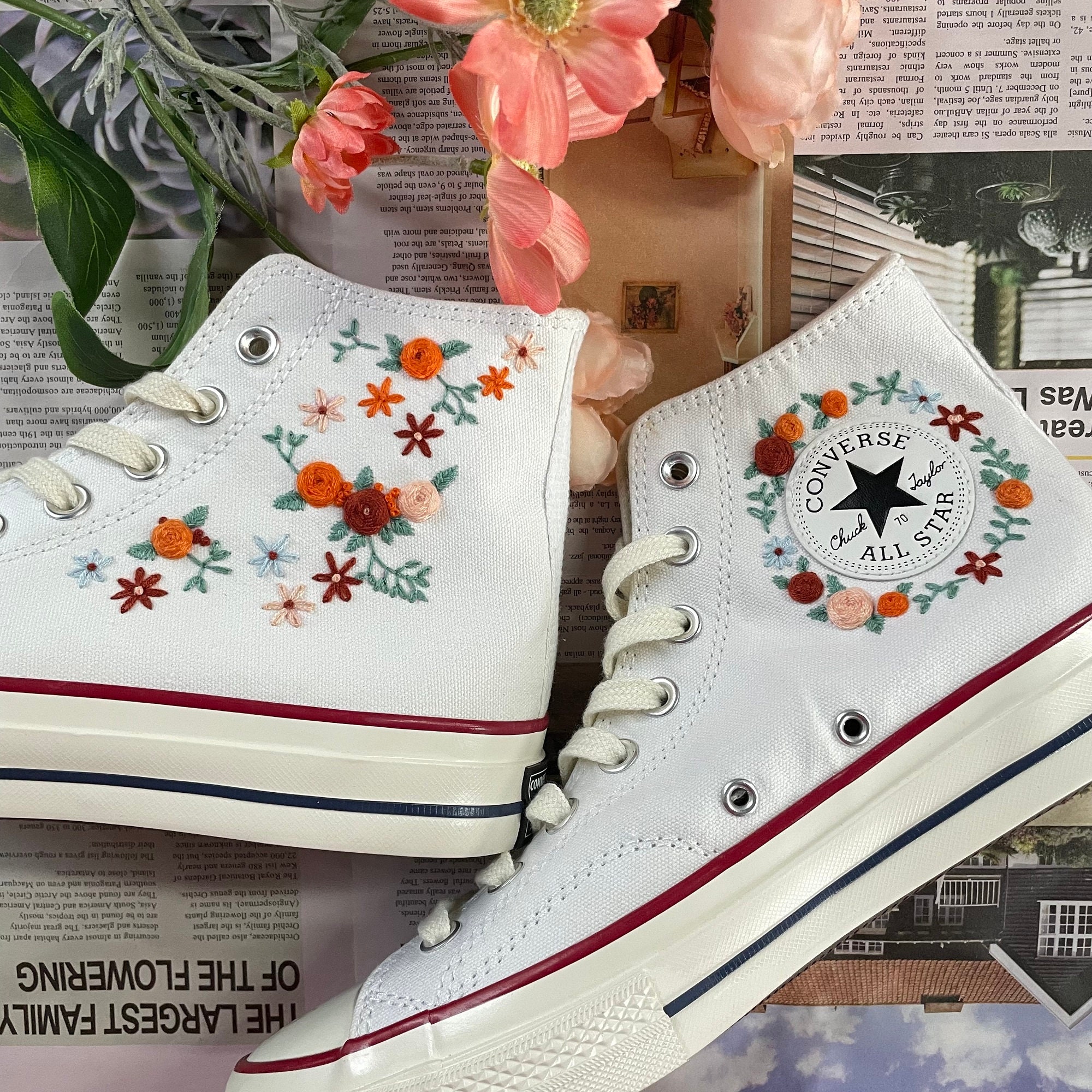 Converse Custom Floral Embroidery Converse Custom Embroidery Etsy
