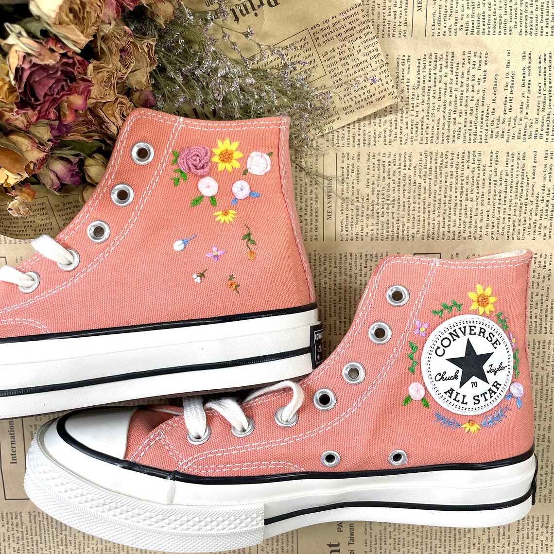 Converse Custom Floral Embroidery Converse Custom Embroidery Etsy