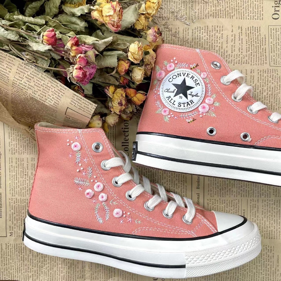 Converse Custom Floral Embroidery Converse Custom Embroidery Etsy