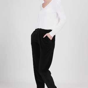 Black Velour Tie-up Jogger Pants