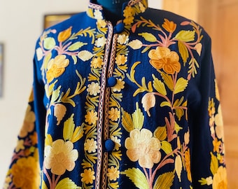 Lange kashmiri jas, Kashmiri jas, geborduurde jas voor dames, Kashmiri jas, wollen Kashmiri jas, zijden Kashmiri jas, jassen