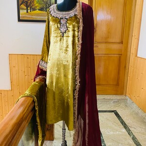 Talking Threads Midnight Blue Velvet Kashmiri Tilla Dhoti Pants Suit