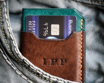 Leather Card Case, Custom Men's Cardholder, Business Card Holder, Personalized Mini Wallet