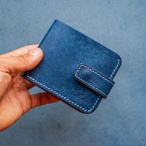 Gepersonaliseerde herenportemonnee, leren portemonnee, pensioencadeau, handgemaakt, blauw en zwart