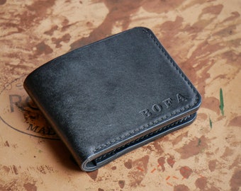 Black Leather Bifold Wallet, Luxury Men's wallet, Custom color, Personalized with initials