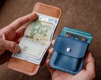 Custom Leather Money Clip wallet, Men's Bifold Wallet, Slim Money clip, Handmade & Minimalist, Thin Cardholder, Gift for Him