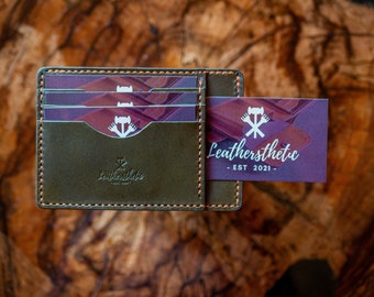 Men's Leather Cardholder, Olive Green Card Wallet, Slim Cards Case, Groomsman Gift