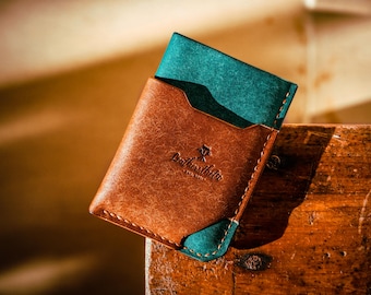 Cartera para tarjetas de cuero de primera calidad para hombre, diseño compacto y delgado, para uso diario, tarjetero minimalista, liviano y duradero, regalo ideal para él y papá