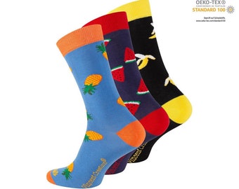 Gravurtech Lustige Socken mit Motiv Früchte Unisex Motivsocken Pärchensocken Geschenk Freundschaftssocken Bunt Füße Damen/Herren