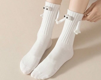 Gravurtech Lustige Socken mit Magnet Motiv Augen Unisex Pärchensocken Geschenk Freundschaftssocken Weiß Einheitsgröße Füße