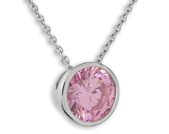 Halskette Collier mit Zirkonia rosa Silber 925/000