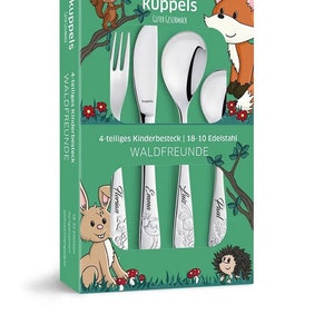 Children's cutlery with engraving Forest Friends 4-piece personalized christening gift with name engraving